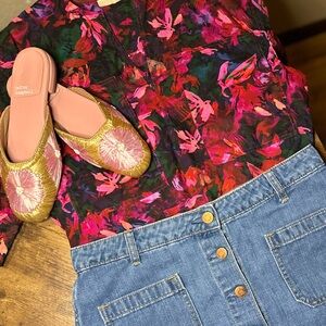 Gap Vintage-Inspired Button-Front Denim Mini Skirt | Size 28 | Medium Wash